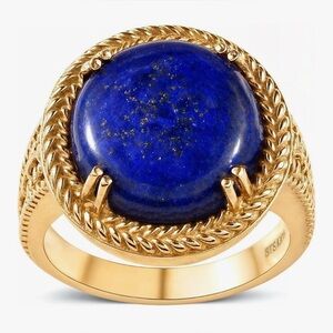 Rare Dillards 18KT gold Vermeil large Round Lapis cocktail ring size 8